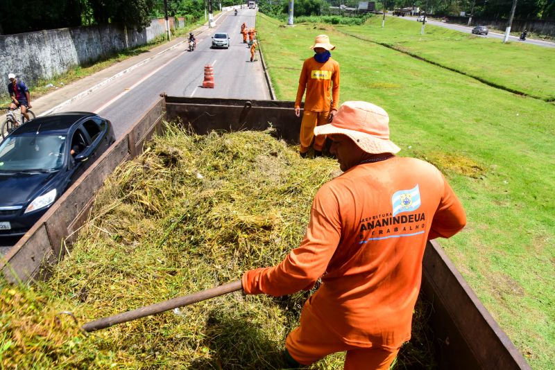 Imagens da limpeza do canteiro da avenida Independência