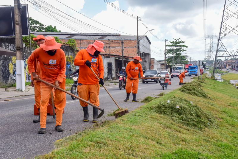 Imagens da limpeza do canteiro da avenida Independência