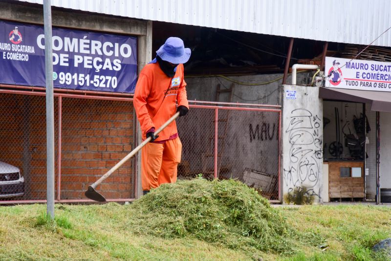 Imagens da limpeza do canteiro da avenida Independência