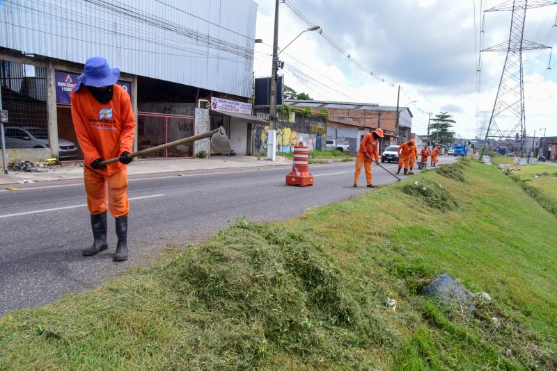 Imagens da limpeza do canteiro da avenida Independência