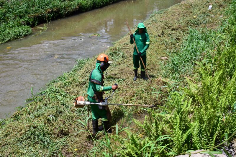 Imagens da limpeza do canal Maguariaçu na estrada do Maguari