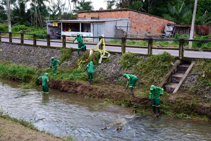 Imagens da limpeza do canal Maguariaçu na estrada do Maguari